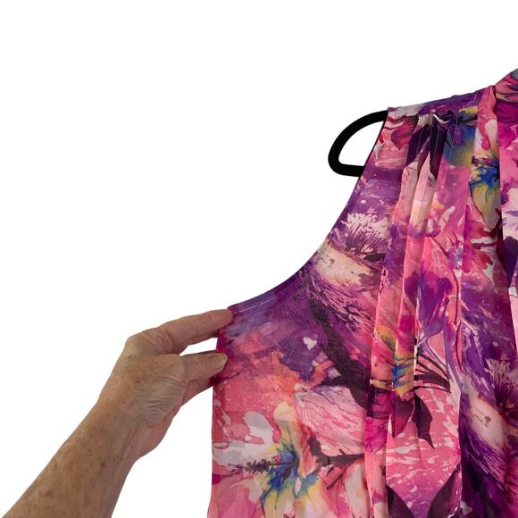 Susan Graver Pink Purple Floral Sheer Open Duster Vest Women's Medium - Picture 4 of 14